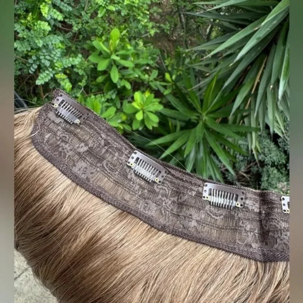 20” Human Hair Blend Clip-In Extensions – Wavy Natural Brown with Caramel Ombre - Picture 7 of 8